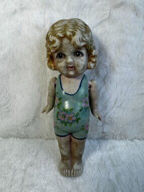Vintage Bisque Porcelain Jointed Doll Flapper Frozen Charlotte Japan 6.5” Kewpie